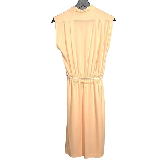 Vintage 70s Orange Sleeveless Waist Tie Below Knee Day Dress Small - Picture 2 of 8